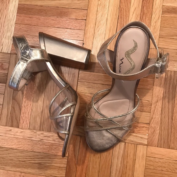 Nina Clear and Gold Heels Size 9/Eu 40 - Picture 1 of 8